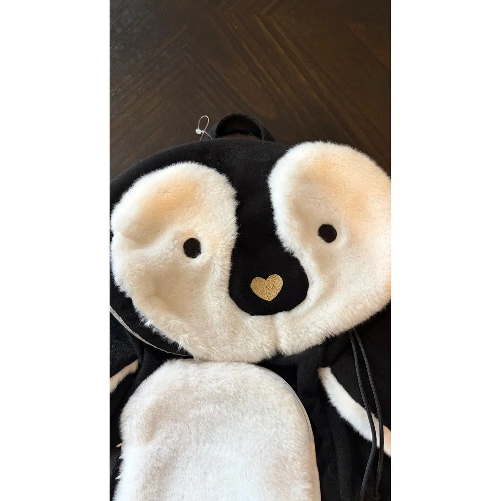 Lands' End Penguin Backpack Kids Small Black Excellent Faux Fur Animal Bag